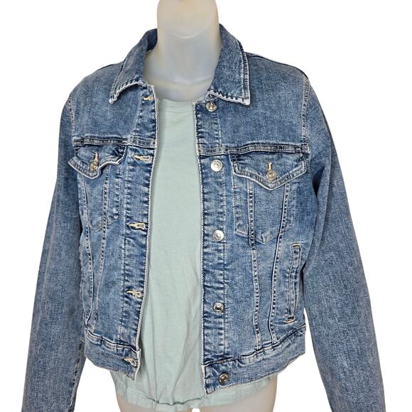 Mango MNG Womens Denim Jacket Large Trucker Style Metal Buttons Retro Coat - Picture 4 of 9